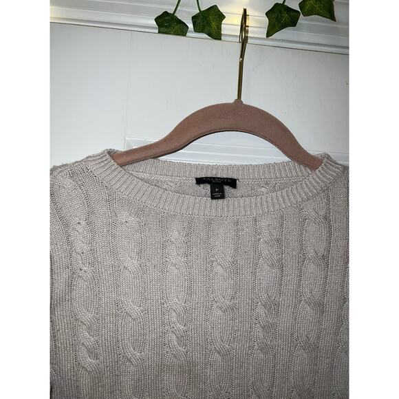 Talbots grey cable knit long sleeve sweater nylon/wool womens PETITE P - Picture 3 of 4